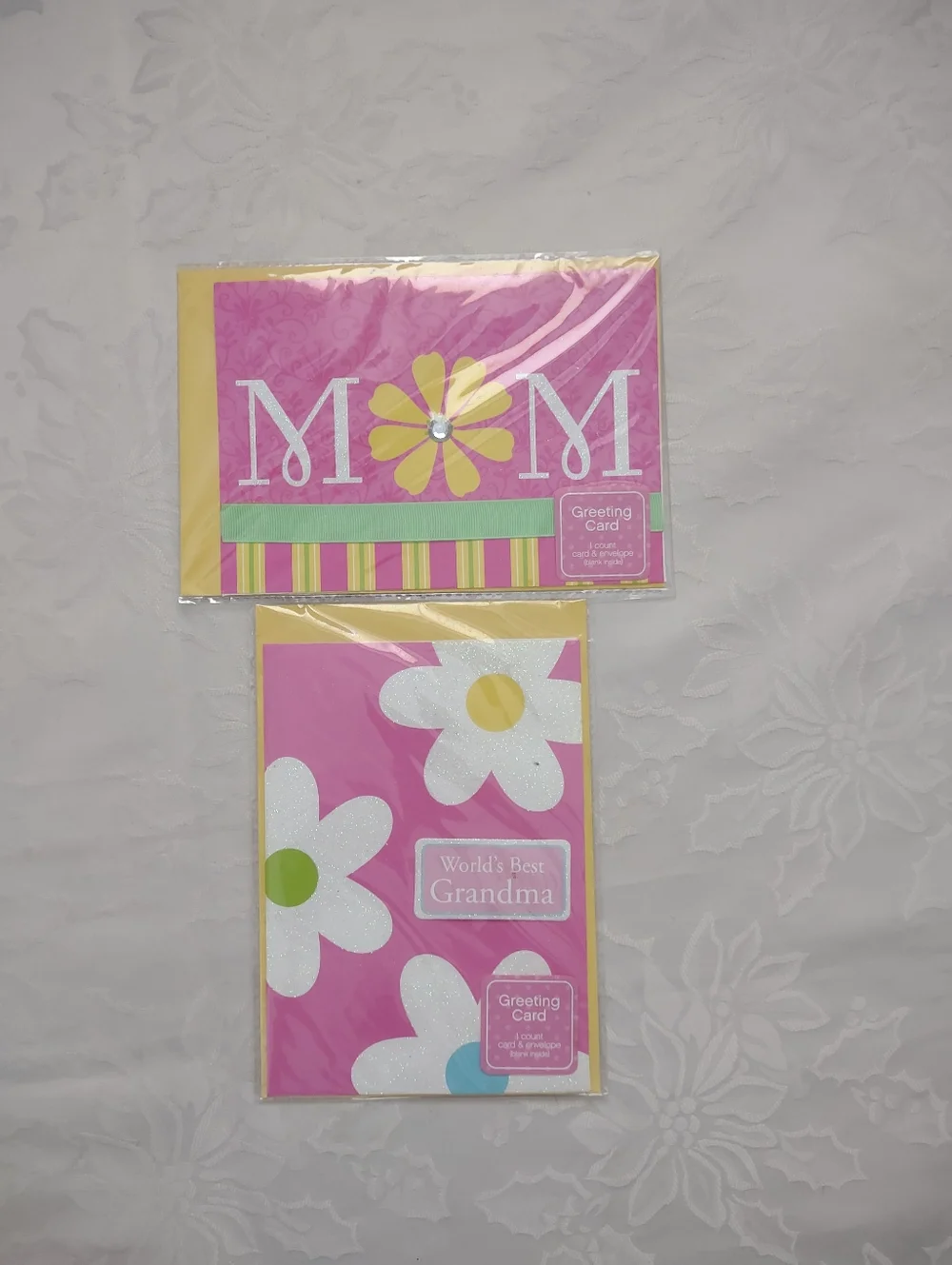 Mom Crystal World's Best Grandma Sparkle Floral Pink Greeting Cards